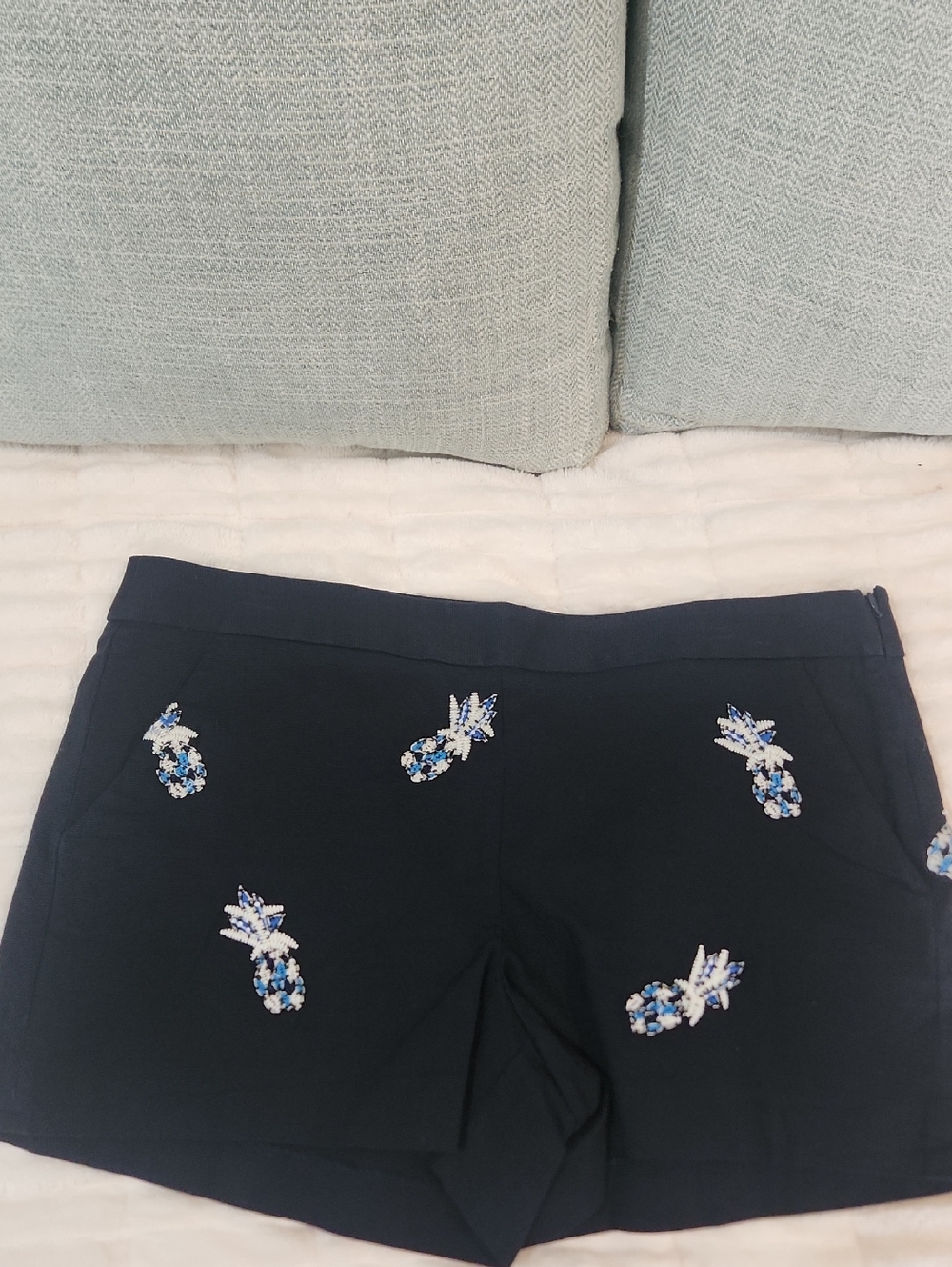 LOFT Navy Embellished Pineapple Jean Shorts